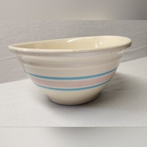 Vintage McCoy MCM Stonecraft Ceramic Bowl Blue & Pink Stripes 10" Made In USA